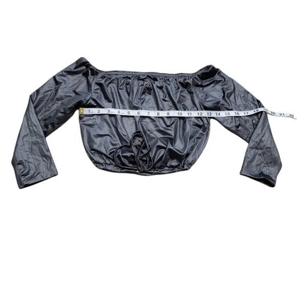 Koral Drawstring  Shimmer Off Shouder Crop Top - Picture 9 of 10